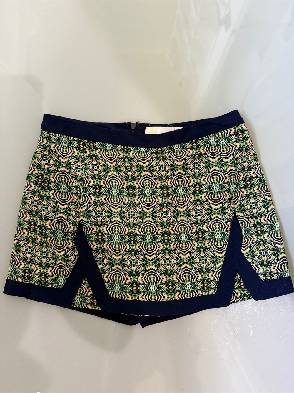 J.O.A. Green Patterned Skort with Navy Trim